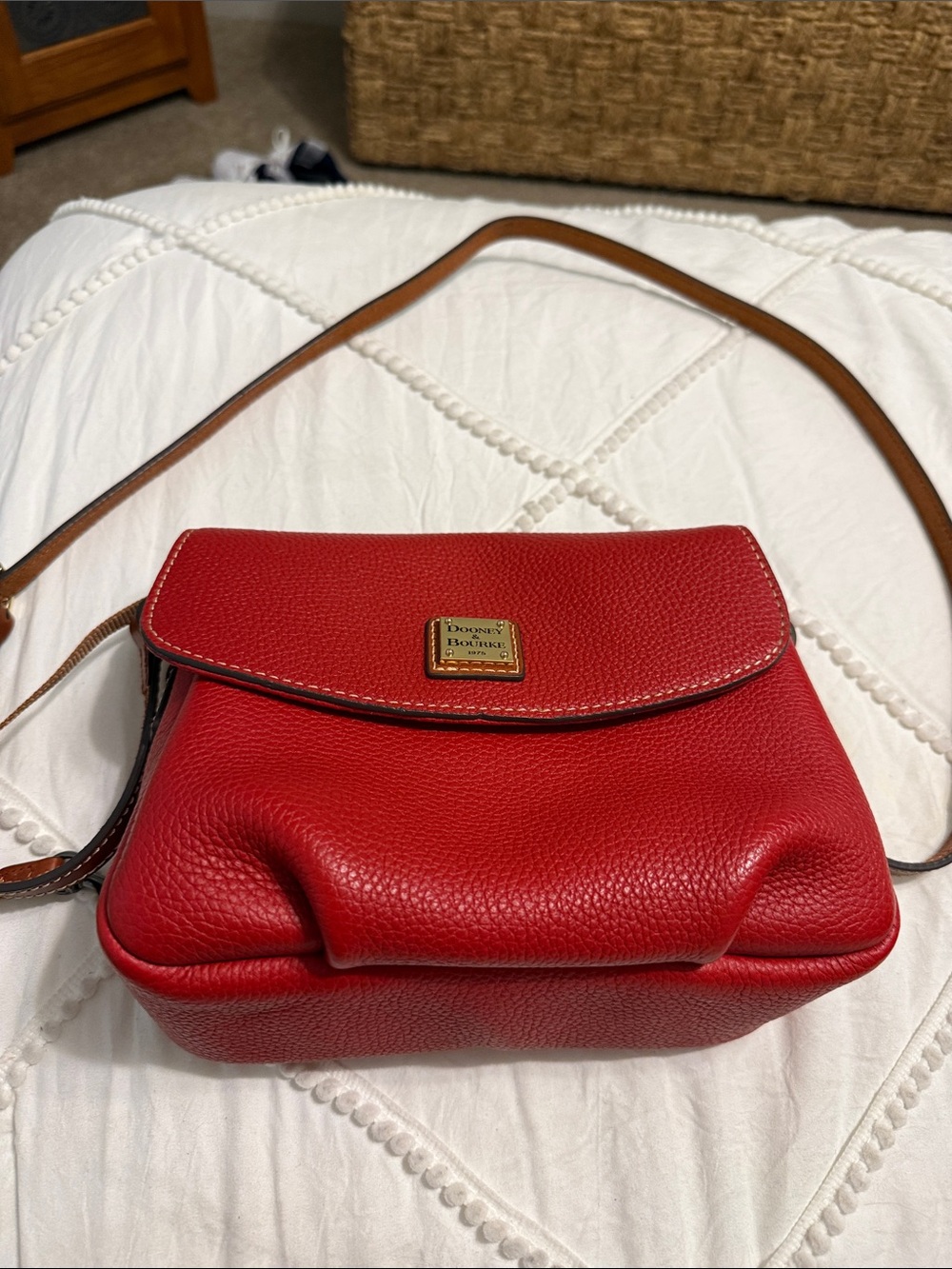 Dooney & Bourke Red Pebble Leather Crossbody with Tan Strap - Picture 3 of 12